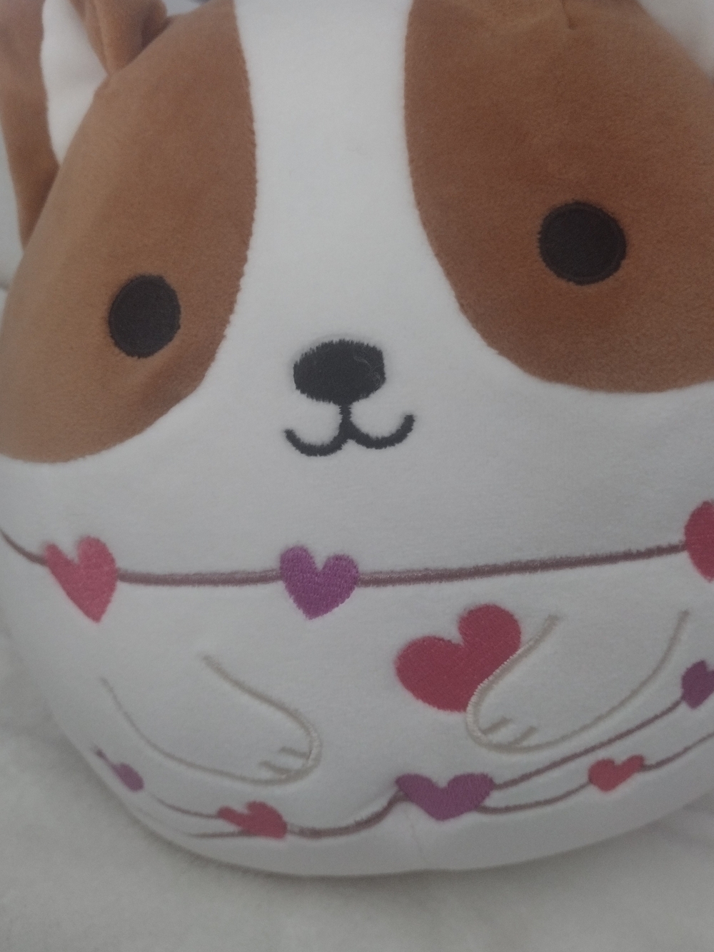 Squishmallows Brown and White Puppy Plush with Pink&Purple Hearts Reginald 8"New